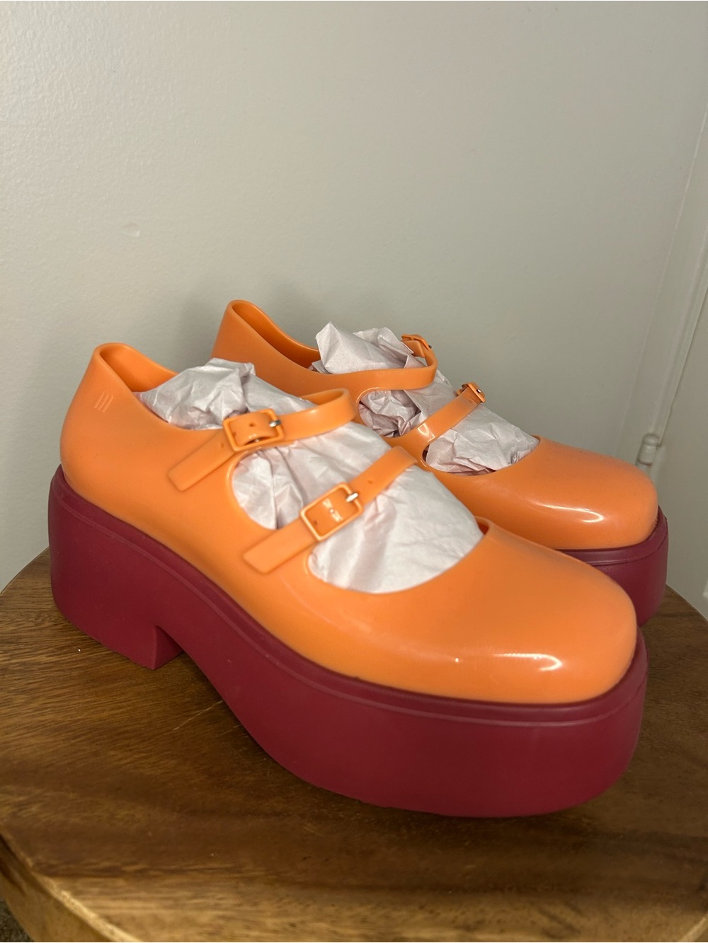 Melissa Orange and Magenta Platform Mary Janes - Women